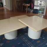3 beige lacquered nesting coffee tables, Italian design for Cidue 1970s