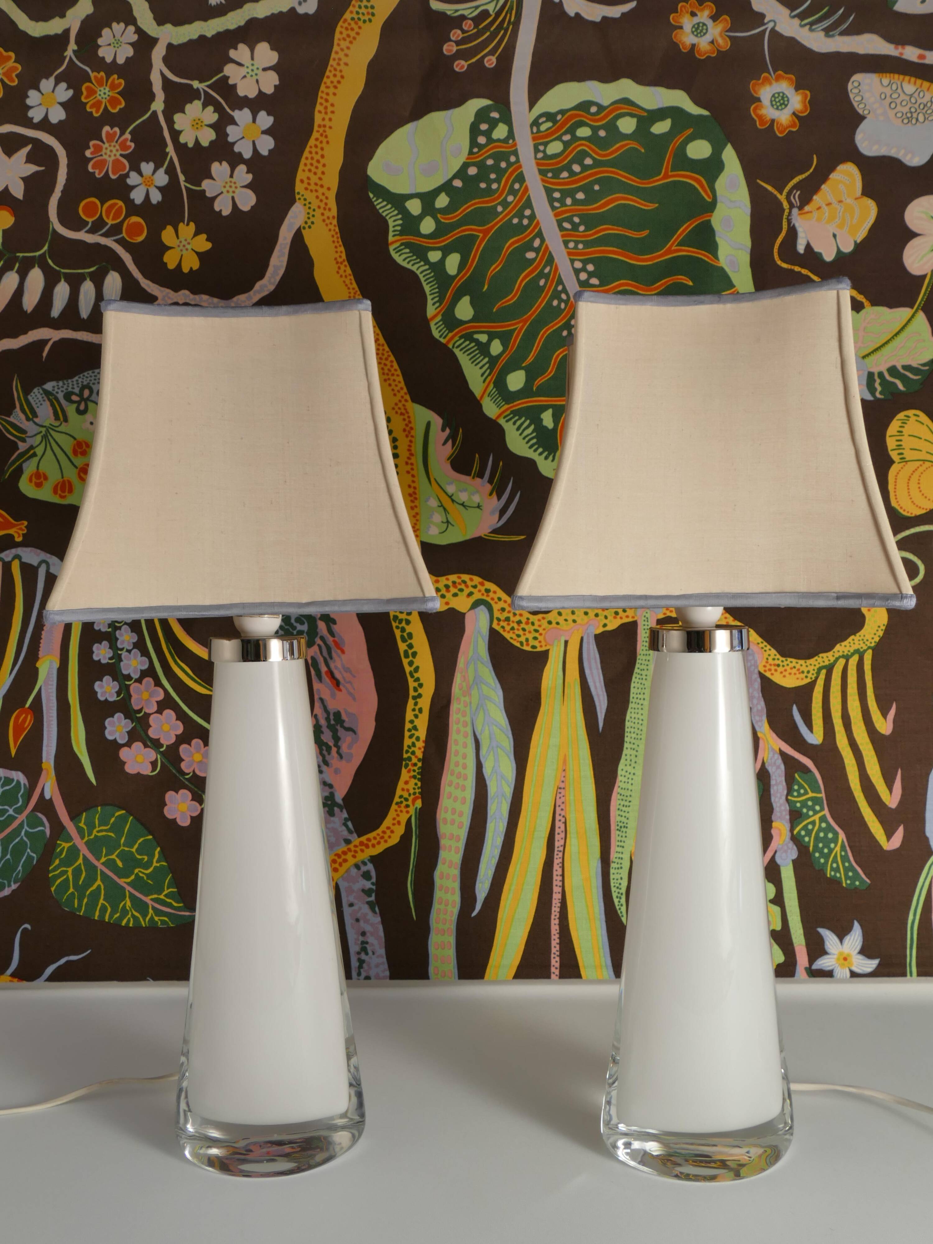 Large White Crystal Glass Table Lamps, Carl Fagerlund, Orrefors, 1960, Set of 2