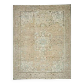 Tapis persan fait main en laine et coton orange des années 1970 306X381