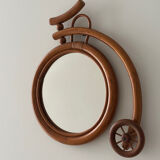 Rare wall mirror bicycle made of bamboo and rattan from the 1960s.
