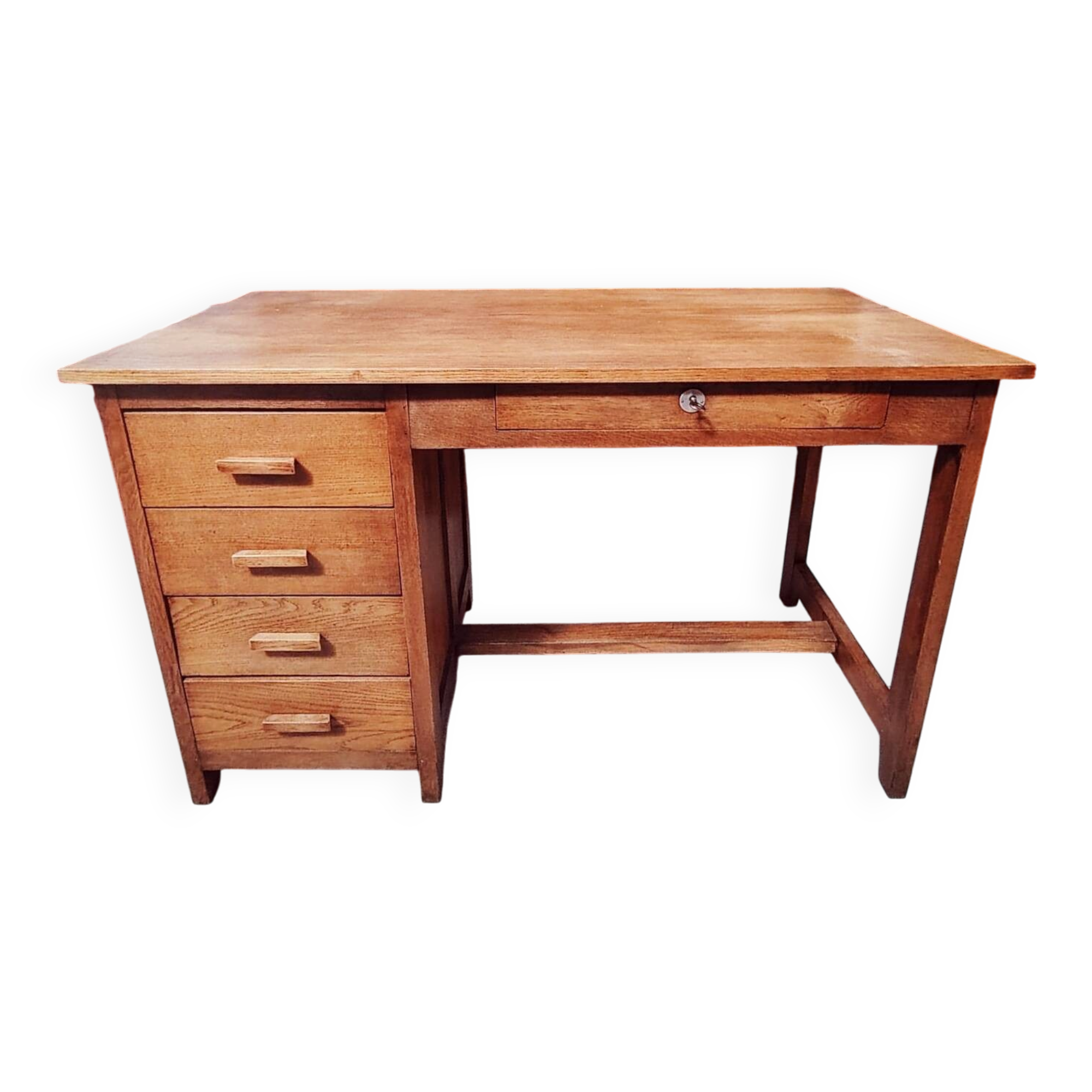 Bureau d'esprit maître d'école en bois massif à caisson - 1950