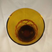 Carafe and 5 glasses set, amber glass and woven wicker, bohemian chic