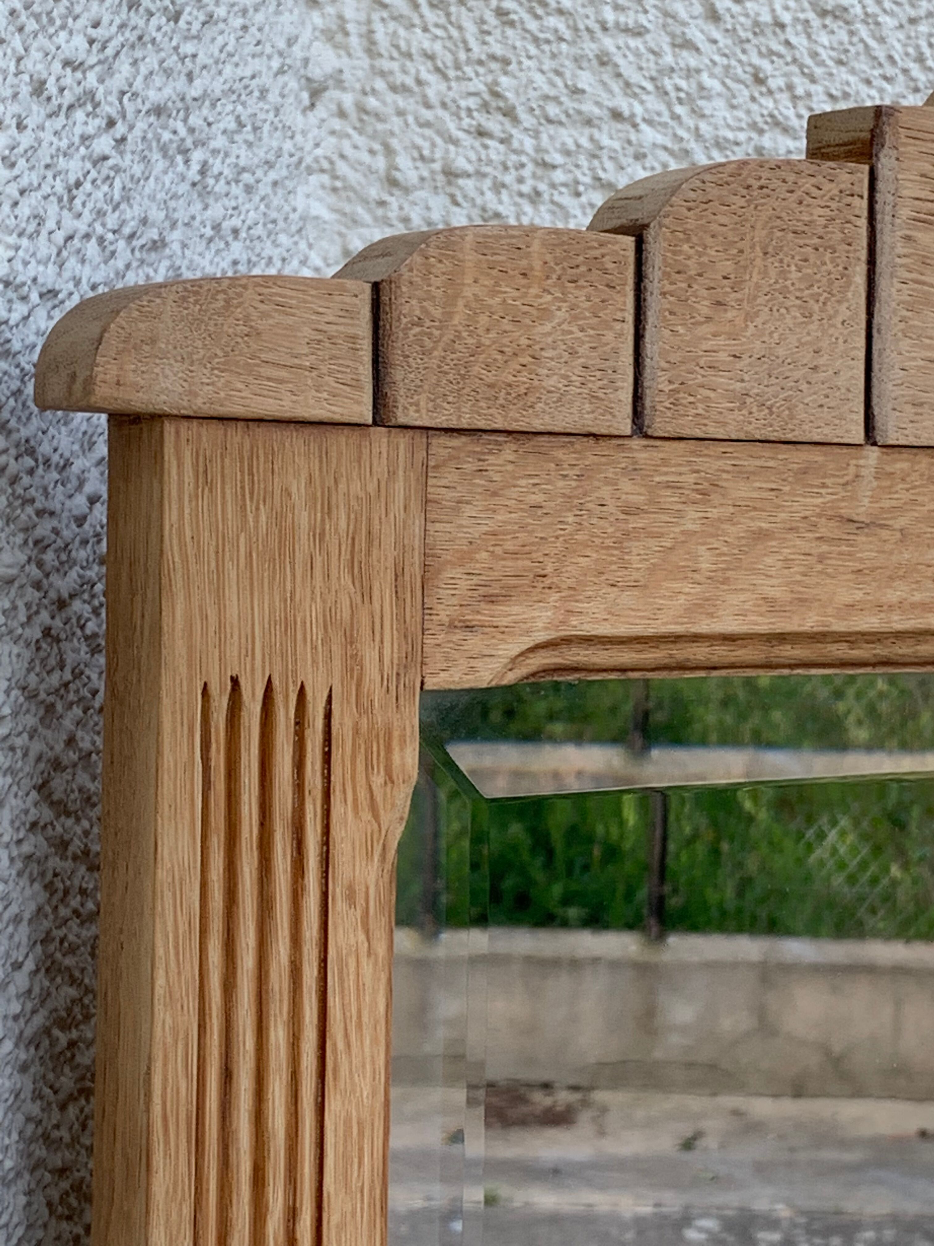 Art Deco mirror bevelled raw oak 1930