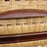 Six-drawer mahogany and straw chest of drawers, circa 1950, made in Mexico