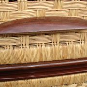 Six-drawer mahogany and straw chest of drawers, circa 1950, made in Mexico