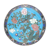 Enamel plate partitioned blue and bird decorations