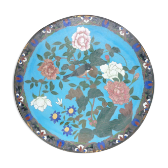 Enamel plate partitioned blue and bird decorations