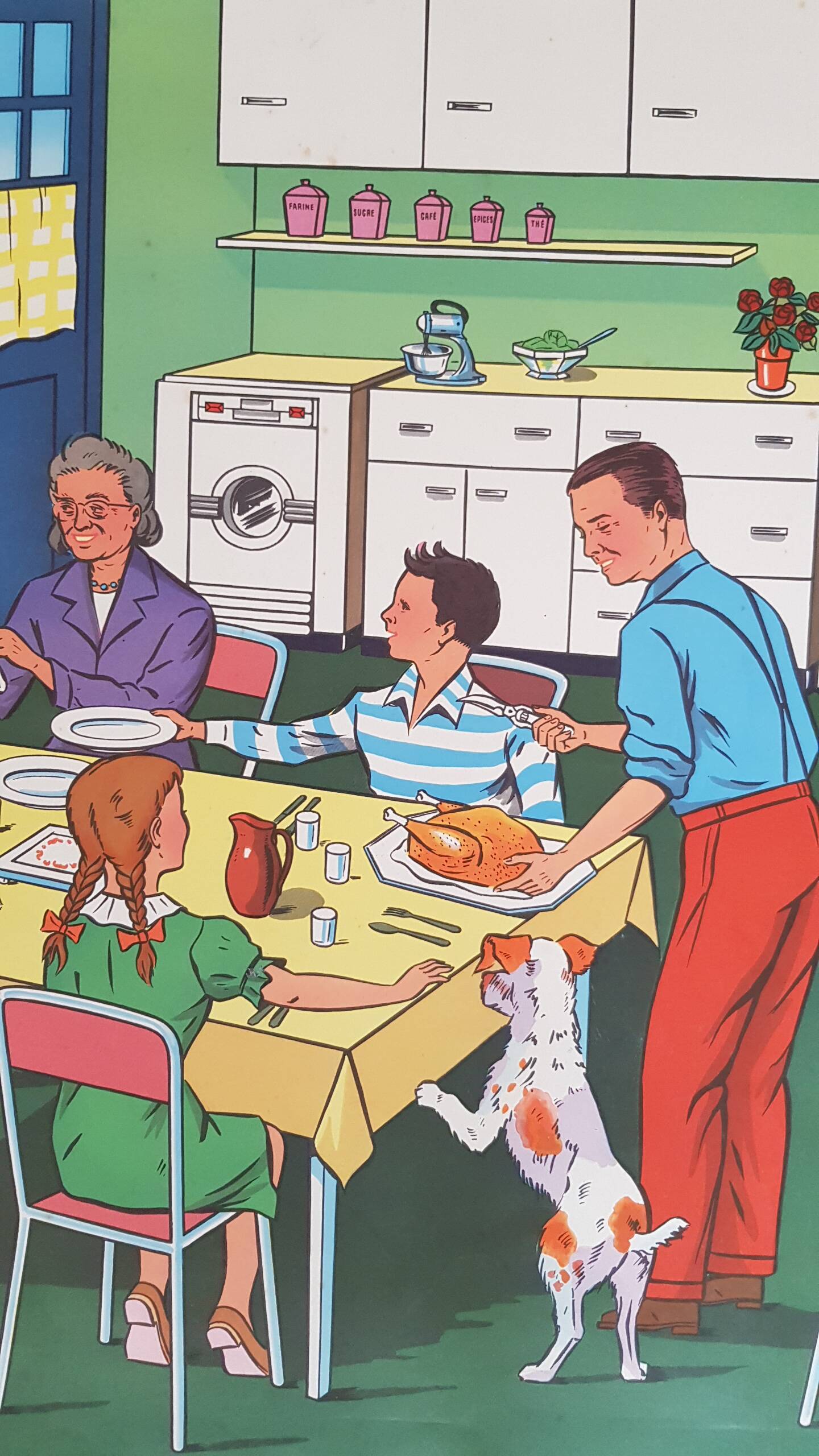 Rossignol school poster "the repas in family" - "the maladie"
