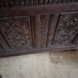 Large carved oak chest from the 17th century.