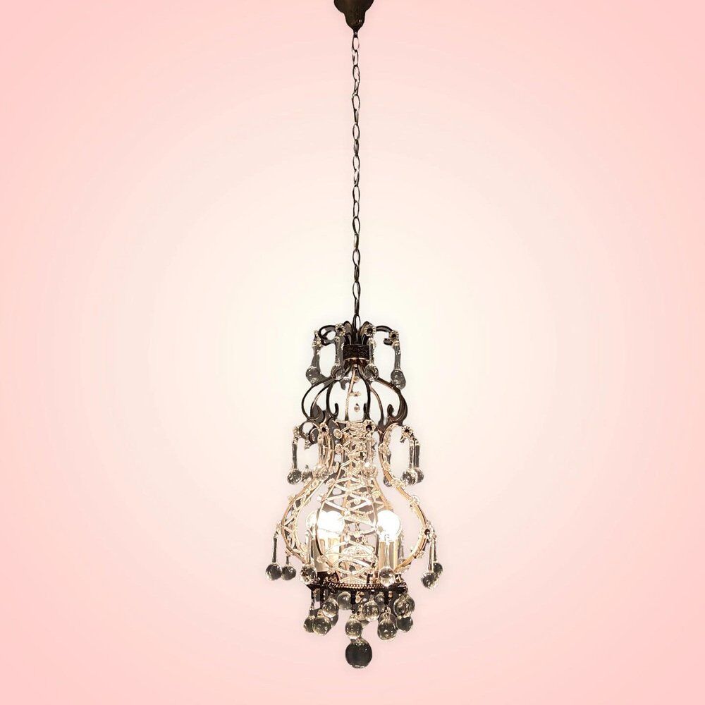 Vintage italian light pendant with murano glass drops
