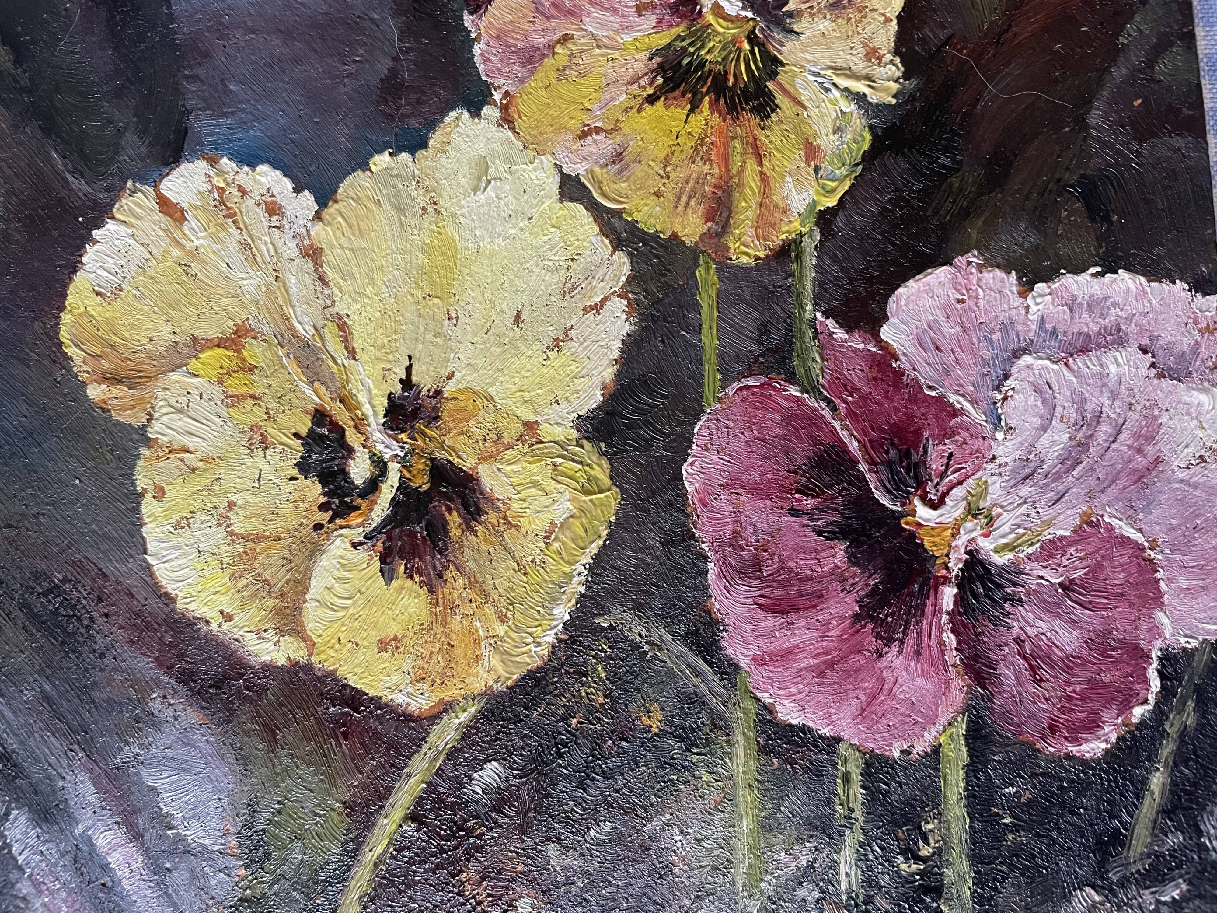 Oil on wood wild pansies 29x17