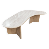 Table basse boomerang mid-century en travertin