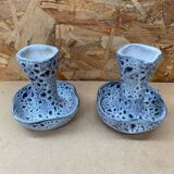 Pair of YURTSUA Candle Holders Vallauris Style Grey Ceramic Lava Vintage #B160
