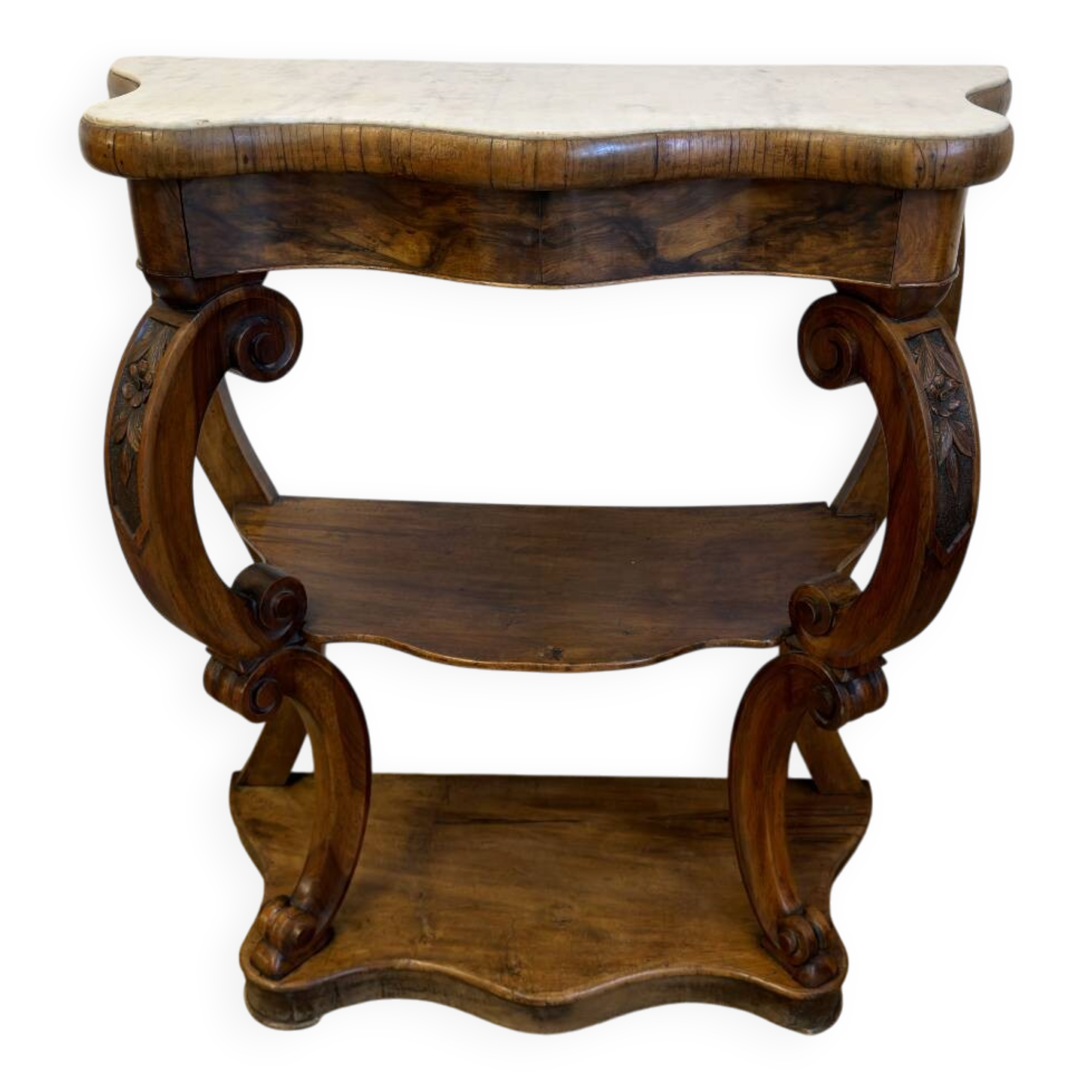 Napoleon III console in walnut and white marble