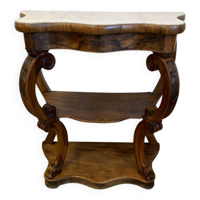 Console Napoléon III en noyer et marbre blanc