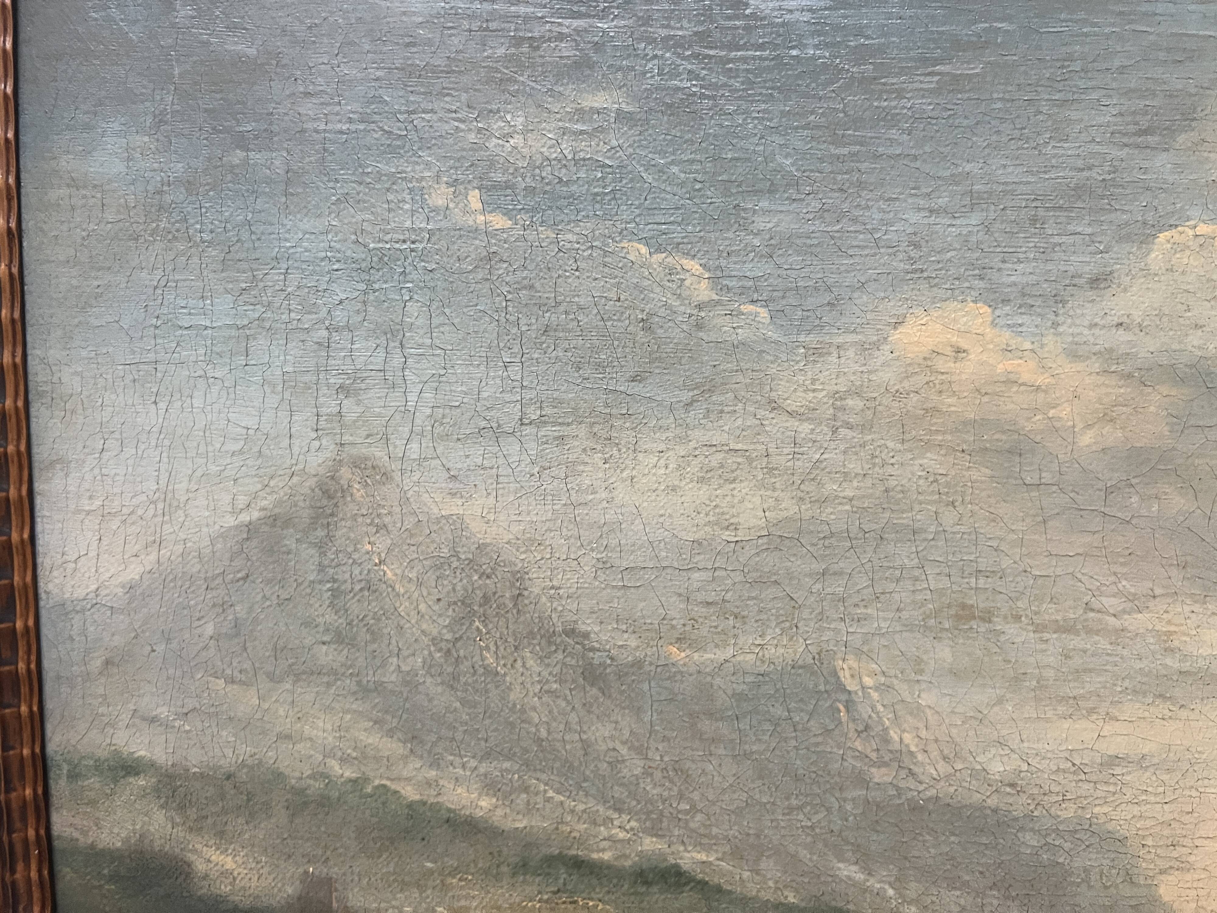 Oil on canvas "Seascape and Mountains" 19th century