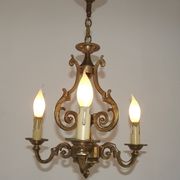 French Vintage Bronze Art Nouveau Style 3-Light 3-Sided Cage Chandelier