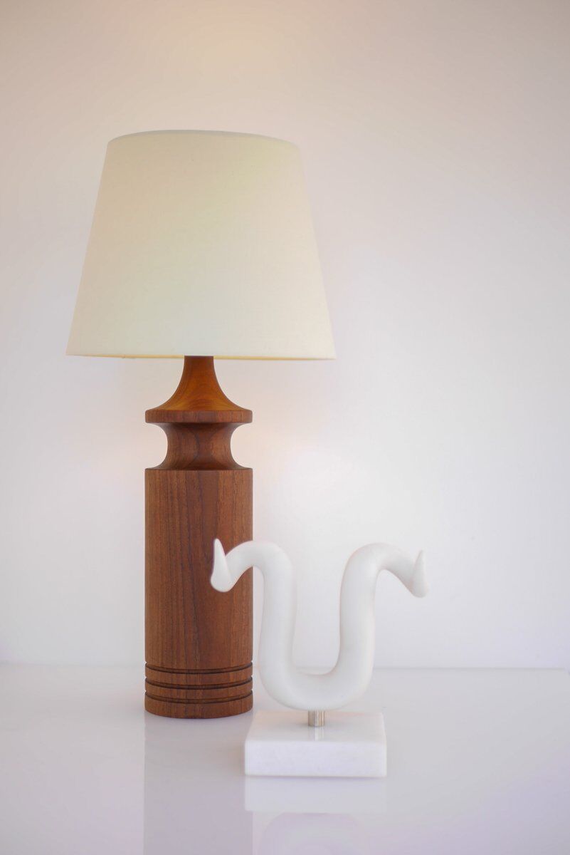 Large mid-century modern Danish teak table lamp