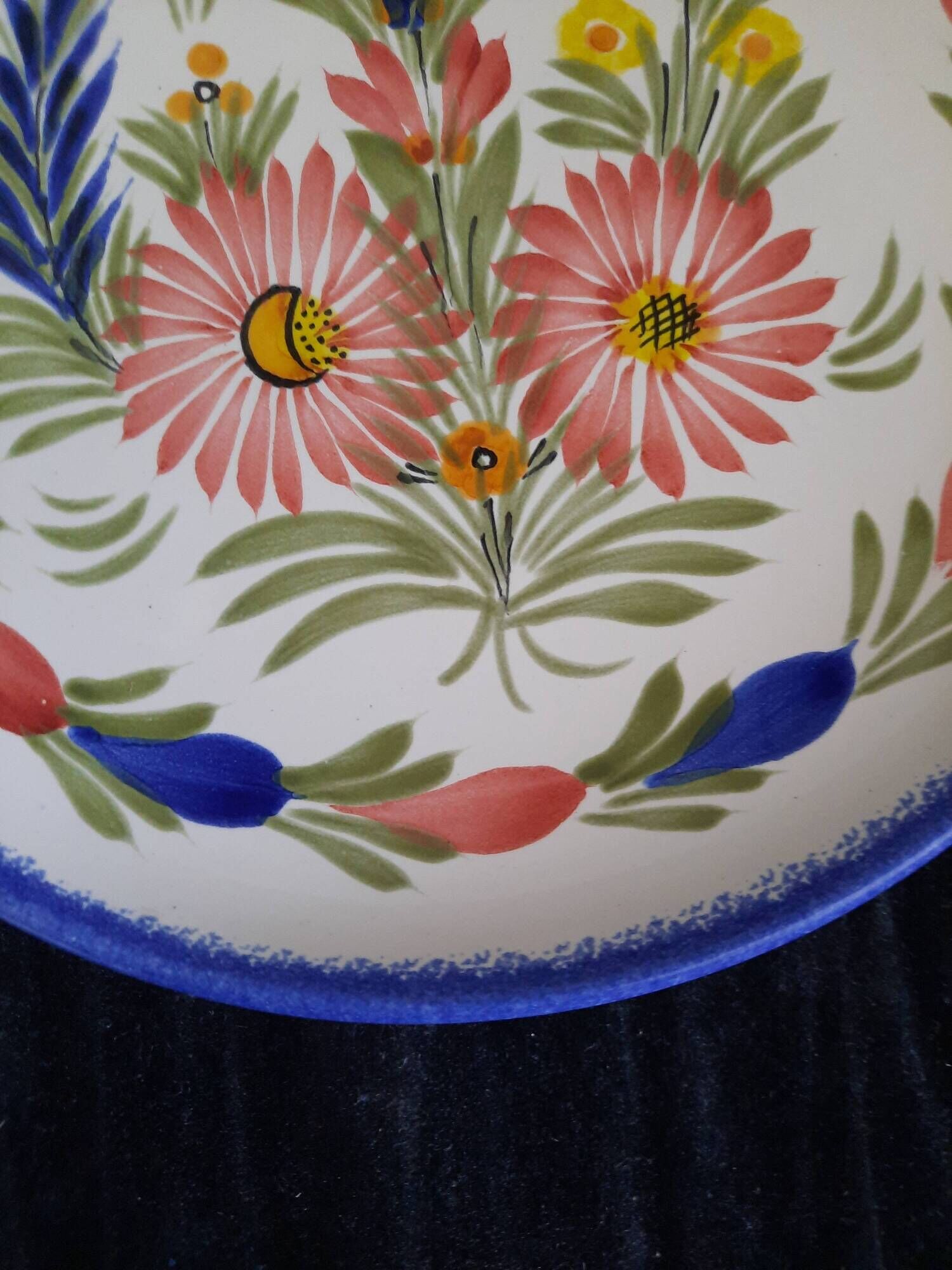 Ancienne assiette plate faïence hb quimper peint main décor floral