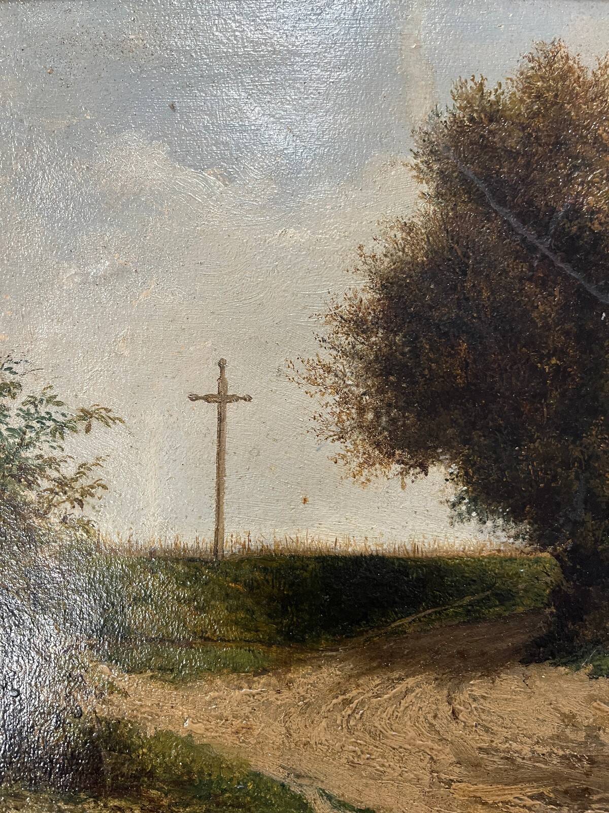 Tableau HST "Cottage by the roadside" calvary Brittany 19th century
