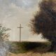 Tableau HST "Cottage by the roadside" calvary Brittany 19th century