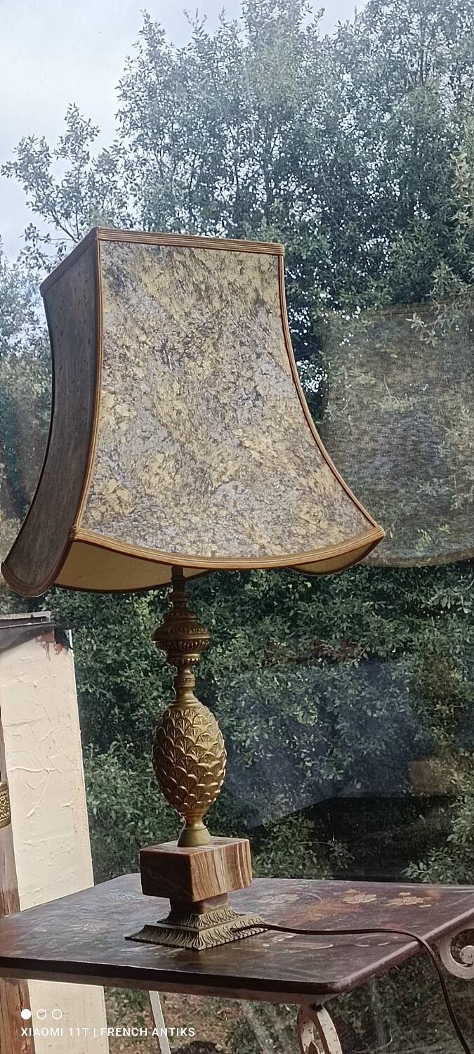 Bronze and marble pineapple lamp, vintage 1960s/70s.