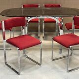 70s dining room set: glass table and 6 chairs