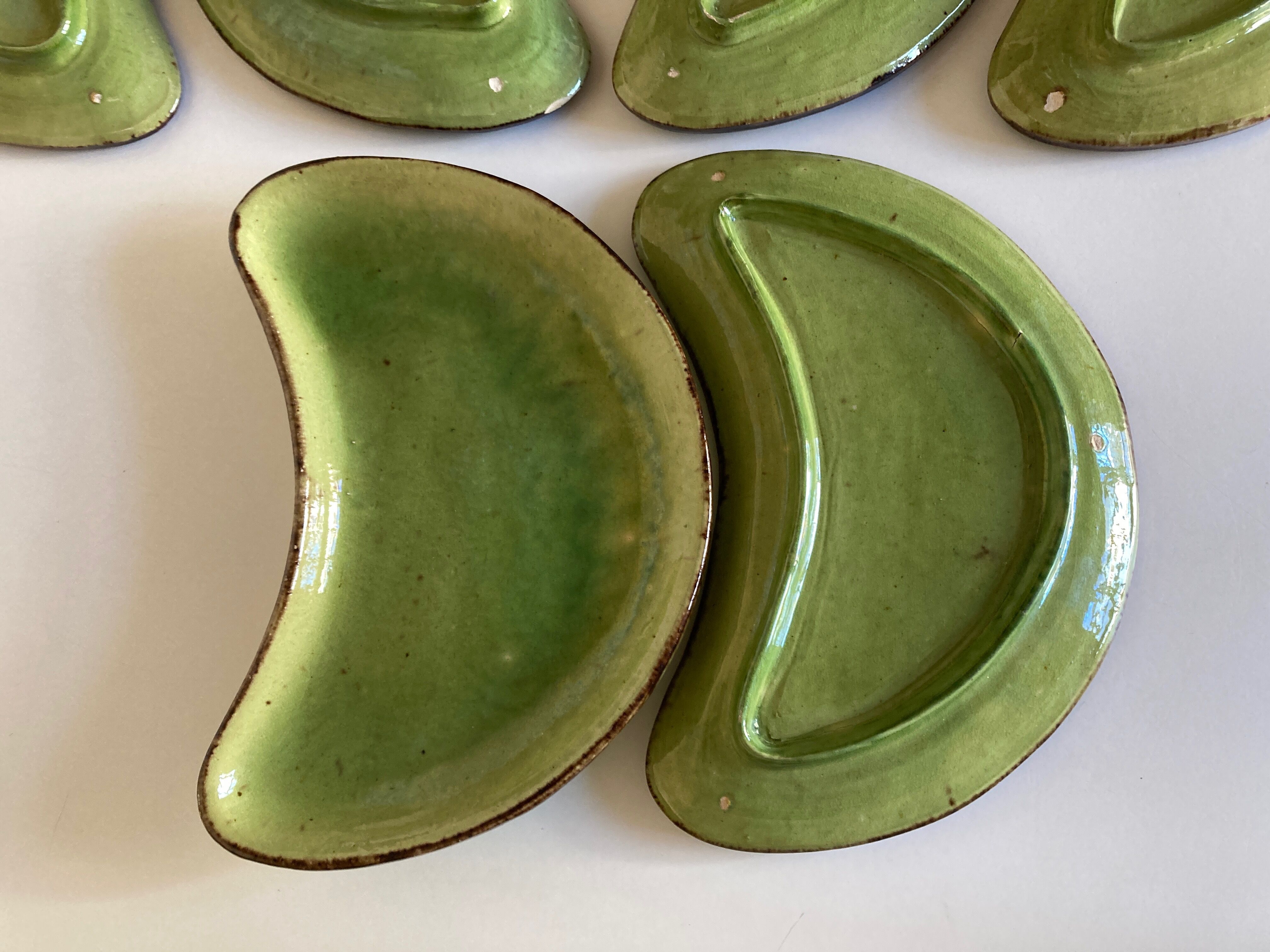 Set of 6 plates of green glazed earth Etienne Noël in Dieulefit 1950