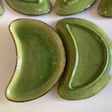 Set of 6 plates of green glazed earth Etienne Noël in Dieulefit 1950