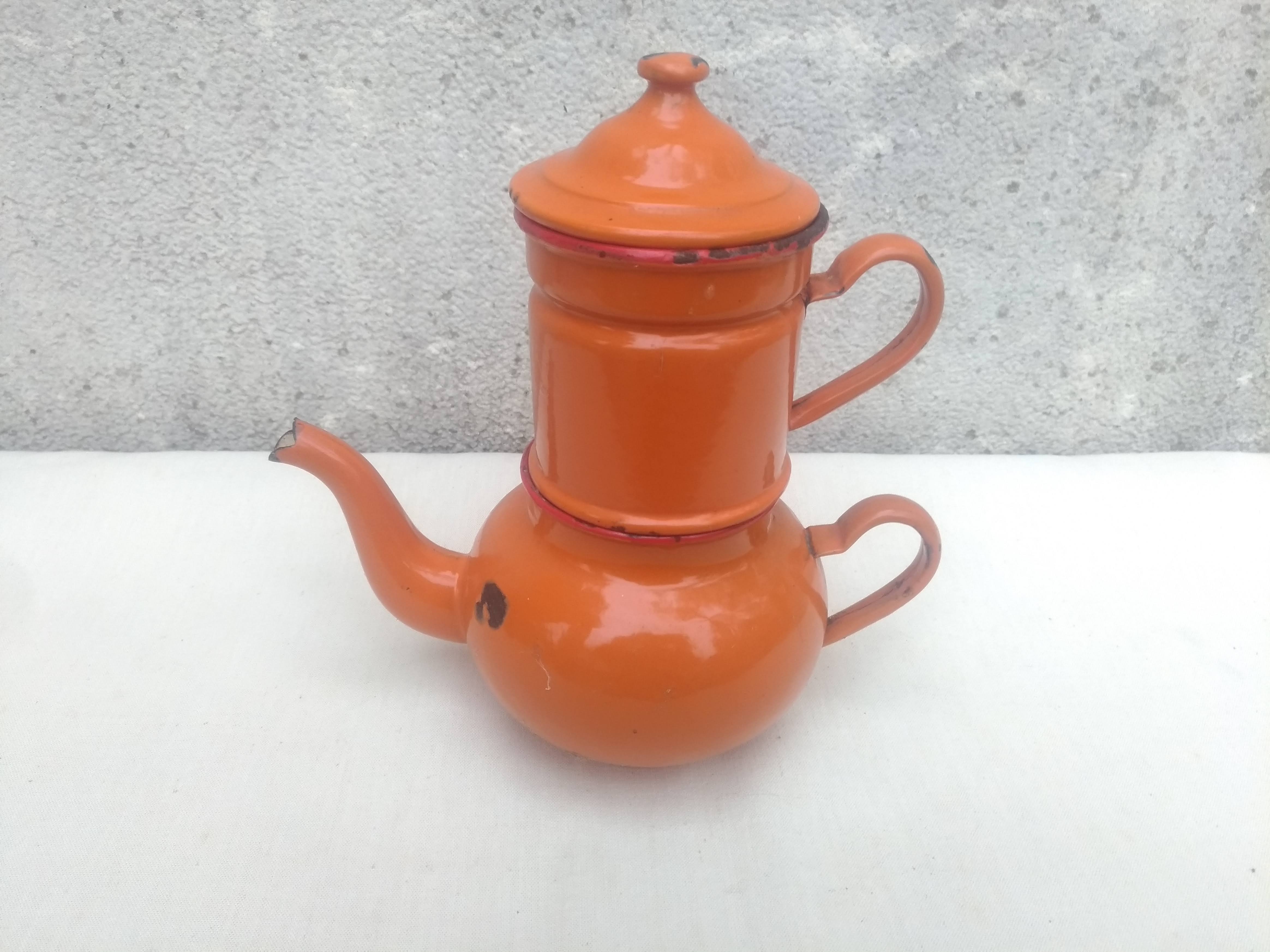 Orange enamelled coffee maker