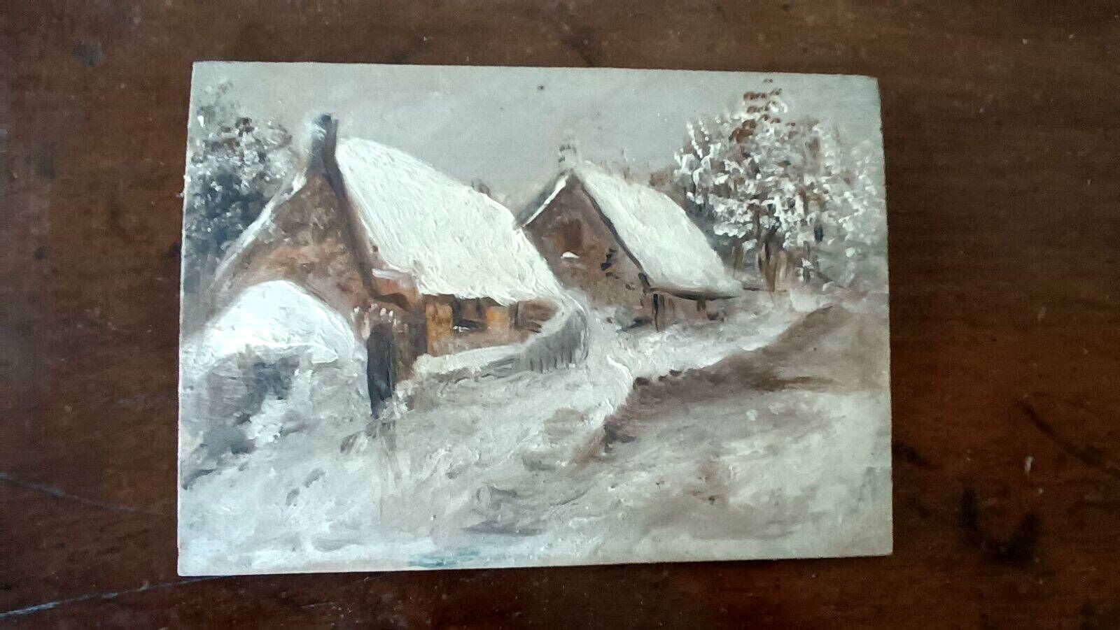 Peinture à l'huile sur panneau paysage de montagne fin 1800