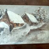 Peinture à l'huile sur panneau paysage de montagne fin 1800