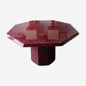 Table design painted plum and hexagonal mirror from the 1970s