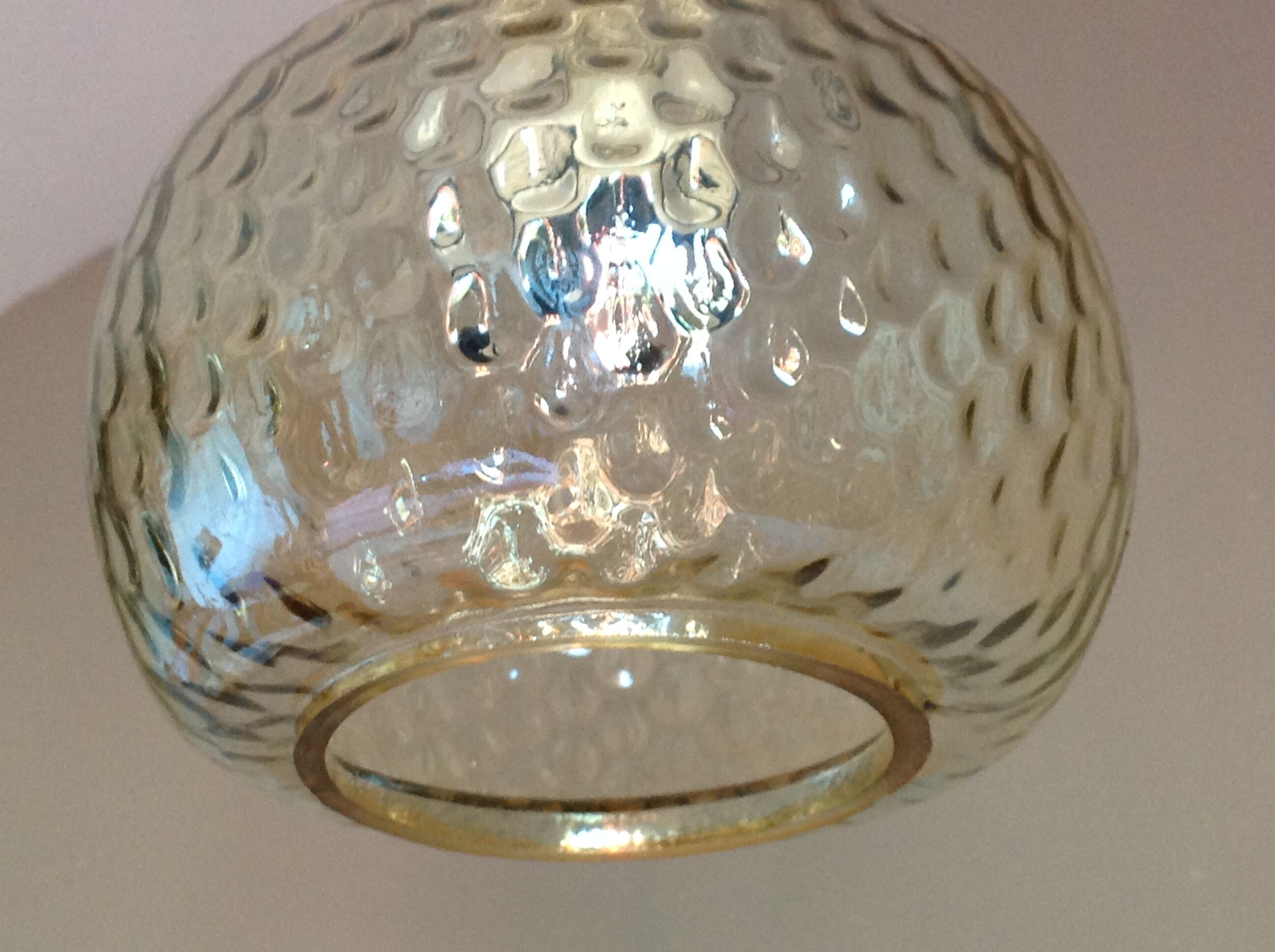 Globe pendant lamp in bubbled amber glass / vintage 60s-70s