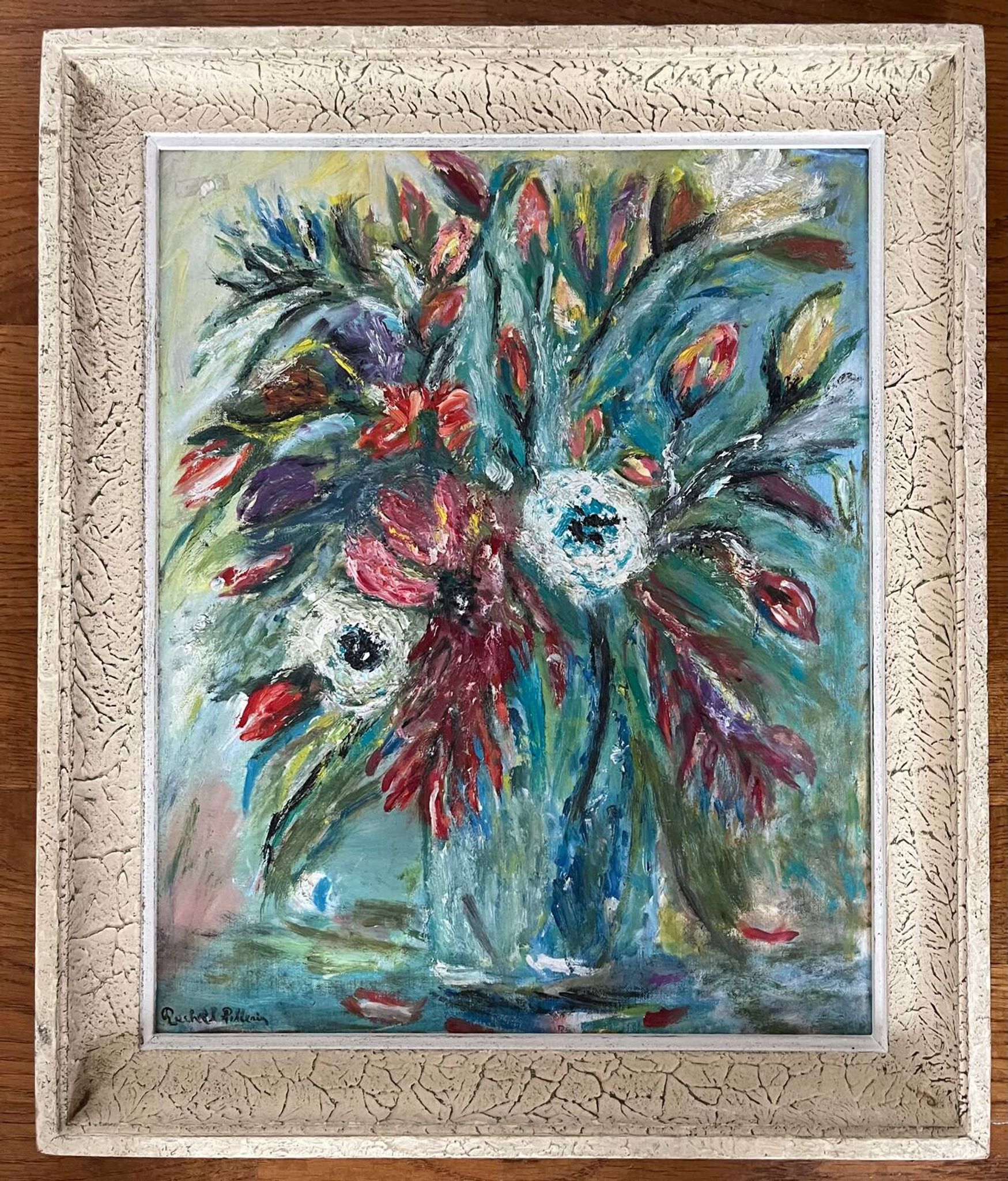Tableau, huile sur carton "Bouquet"