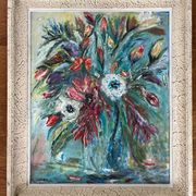 Tableau, huile sur carton "Bouquet"