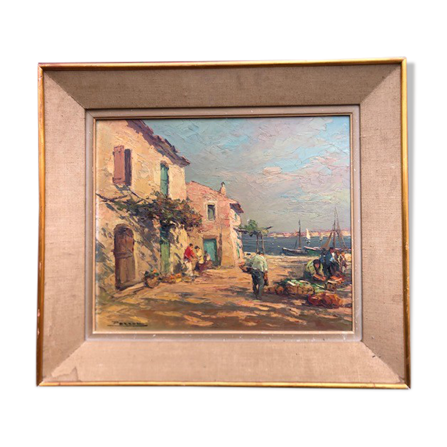 Tableau signé Perrot "Petit port de pêche"