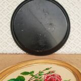 Black metal round top and vintage hand-painted flowers