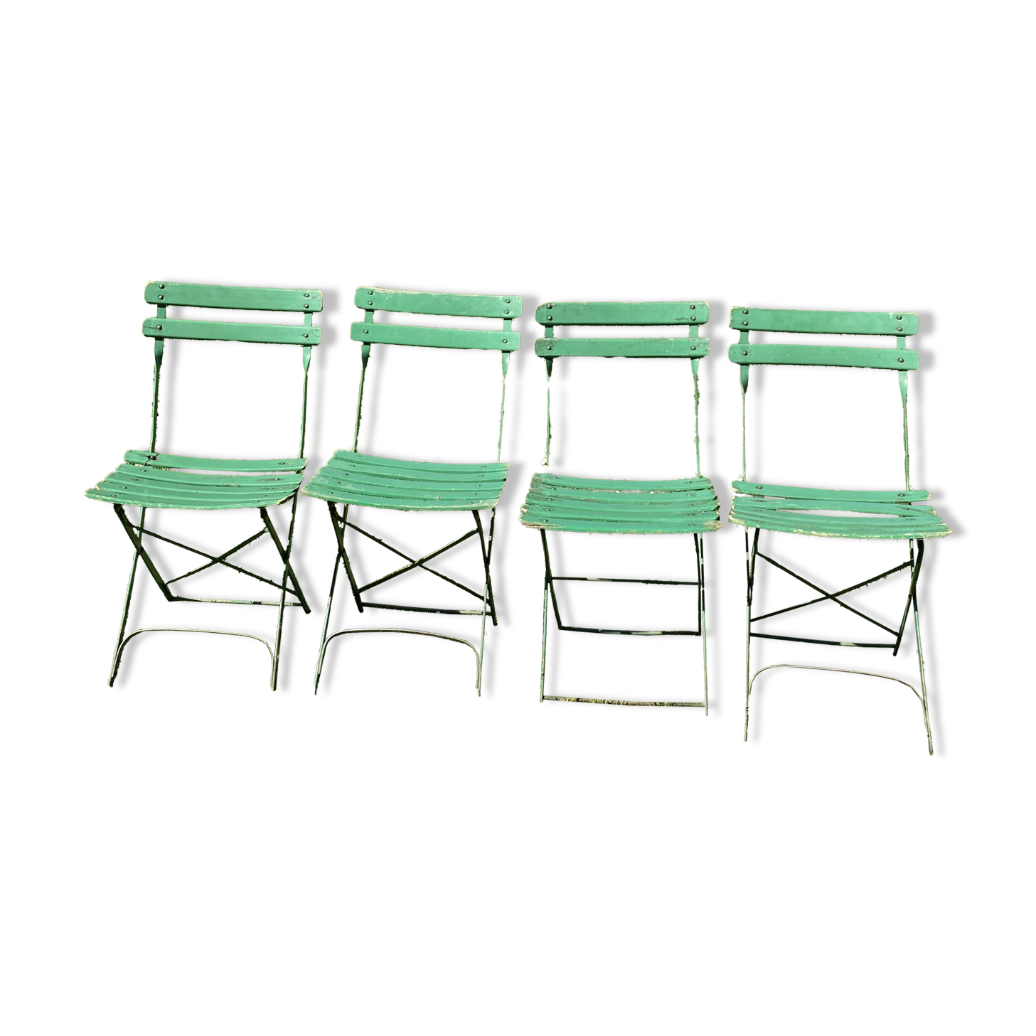 Set of 4 folding garden chairs - vintage green