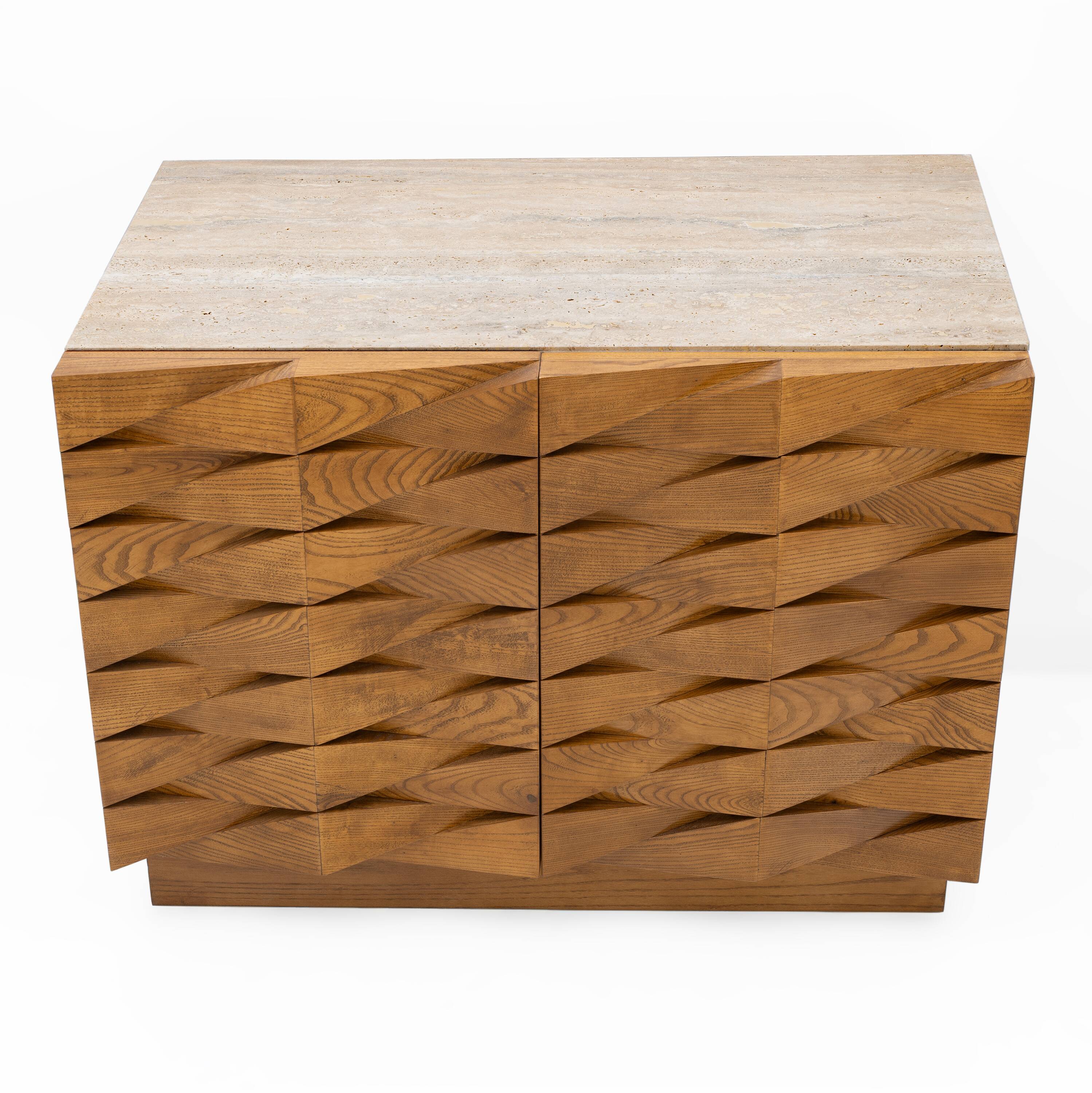 Carved Oak Italian Sideboard with Travertine Top