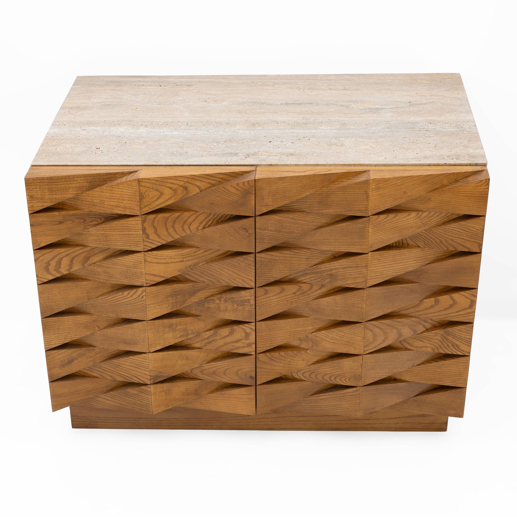 Carved Oak Italian Sideboard with Travertine Top