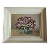 Tableau vintage bouquet de fleurs signé Girardot