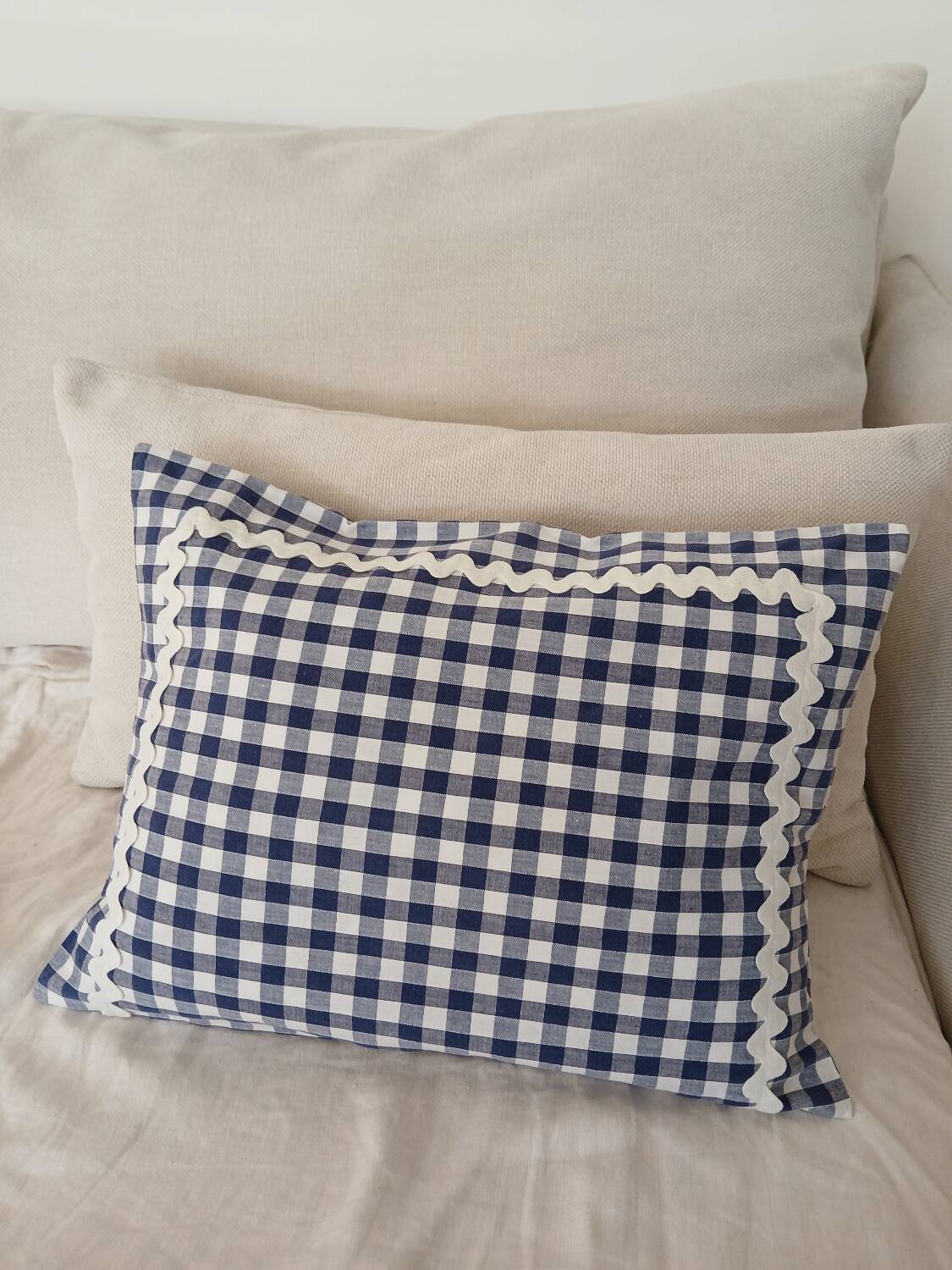 Set of 2 vintage cushions, blue gingham