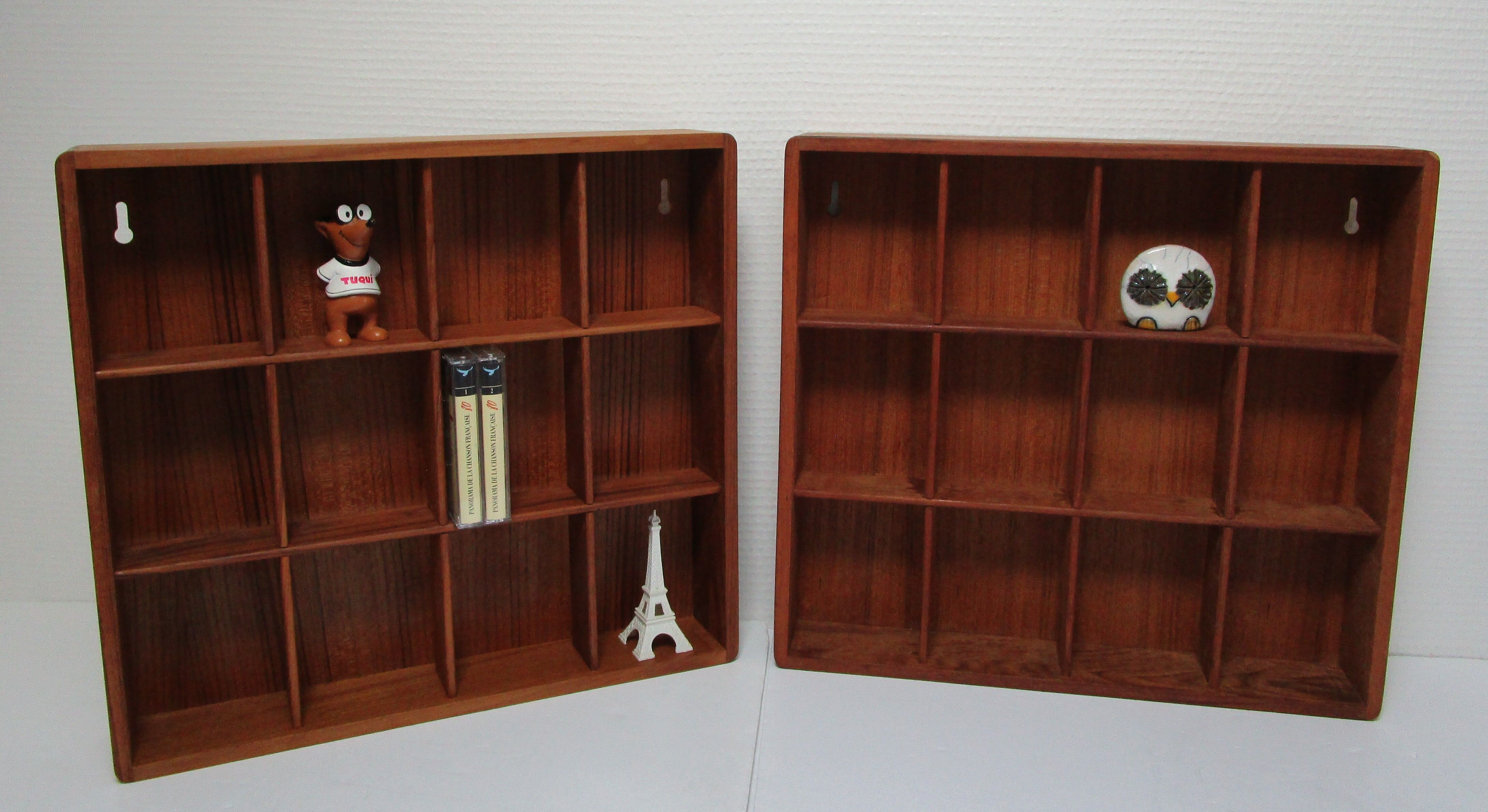 Two wall shelves with vintage solid wood compartments 80s
