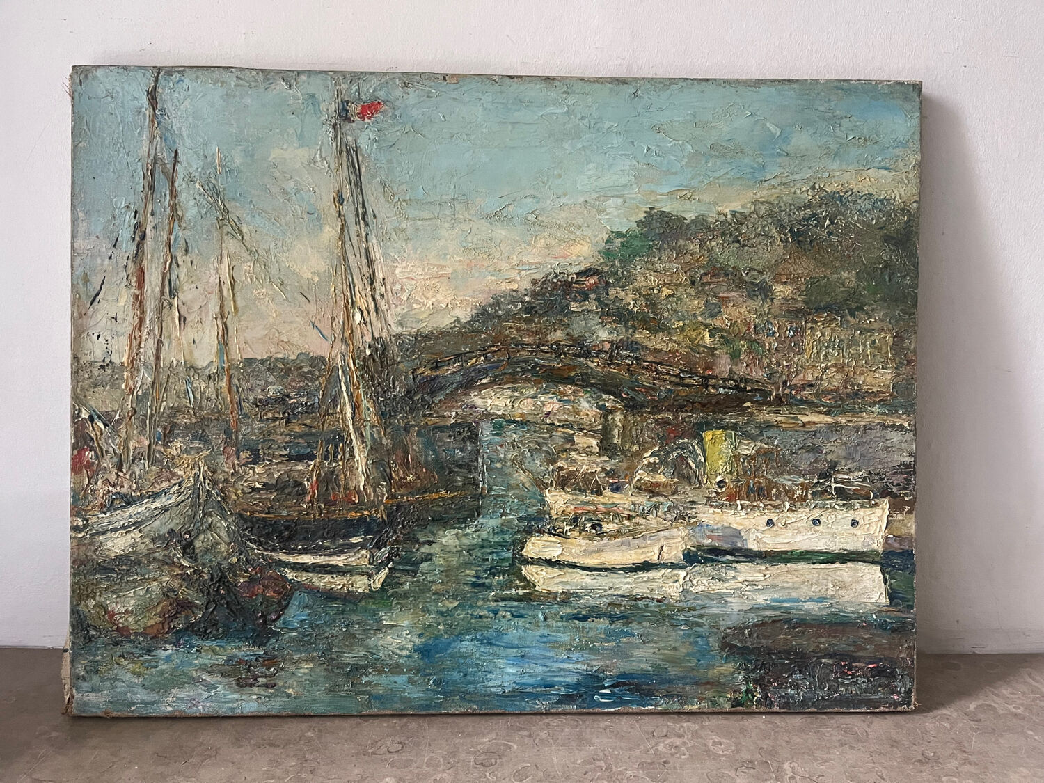 Mediterranean port, oil on canvas knife technique