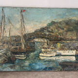 Mediterranean port, oil on canvas knife technique