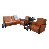Ensemble de 3 canapés + grand tapis | Bois + tissu rembourré