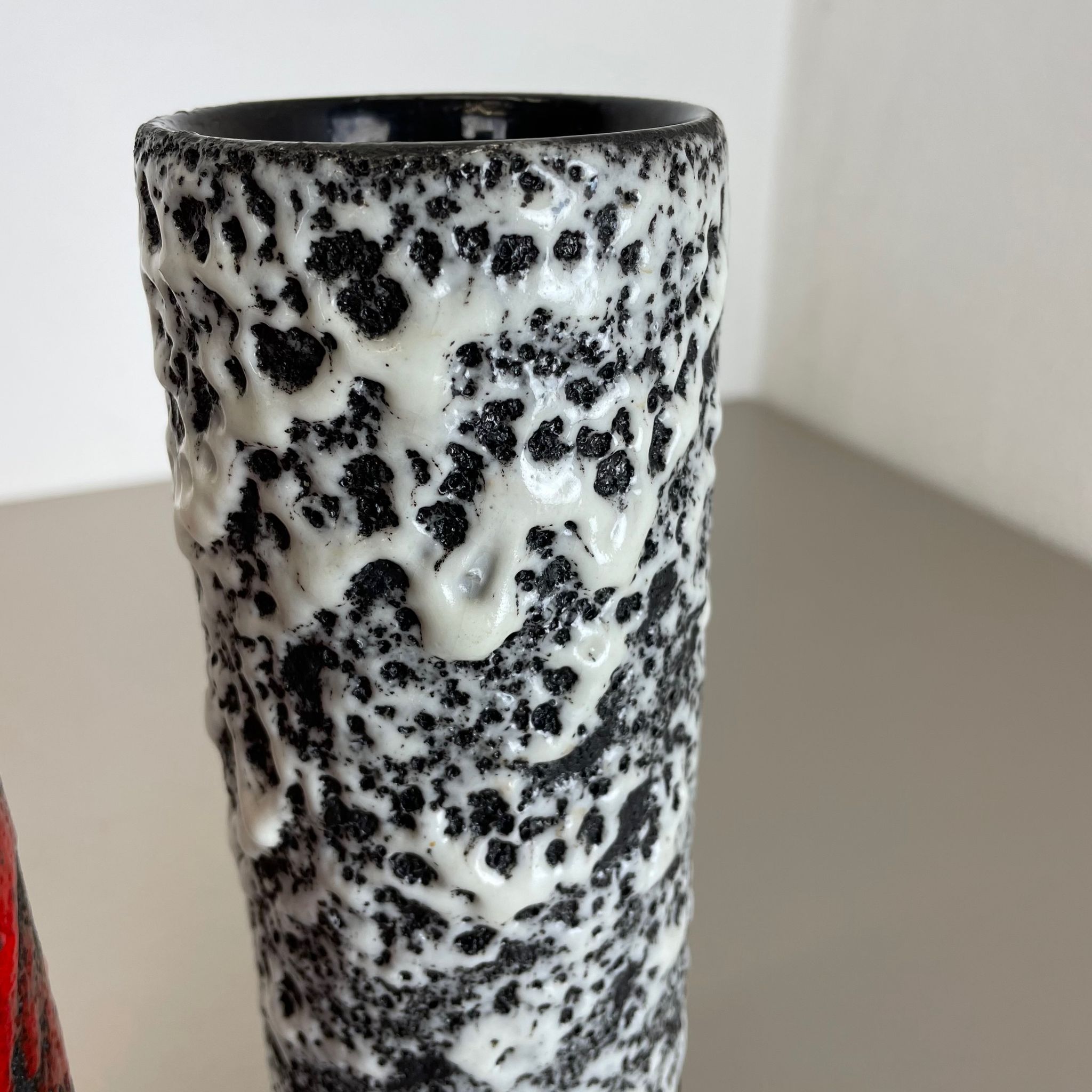 Set of Two Pottery Fat Lava Vases "Black-red-white" by Jopeko, Germany, 1970s
