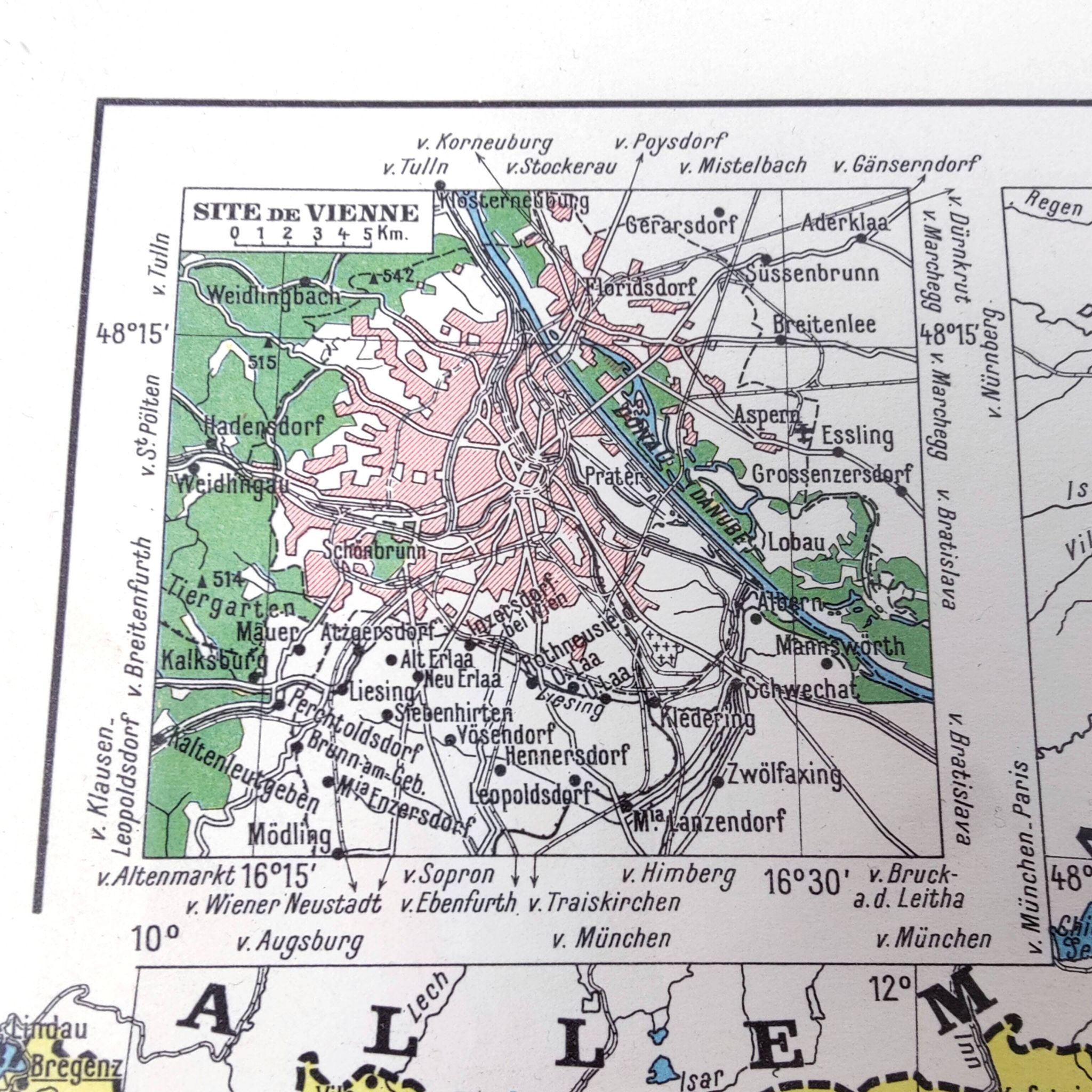 Old map of Austria, Czechoslovakia, Hungary 43x43cm from 1950