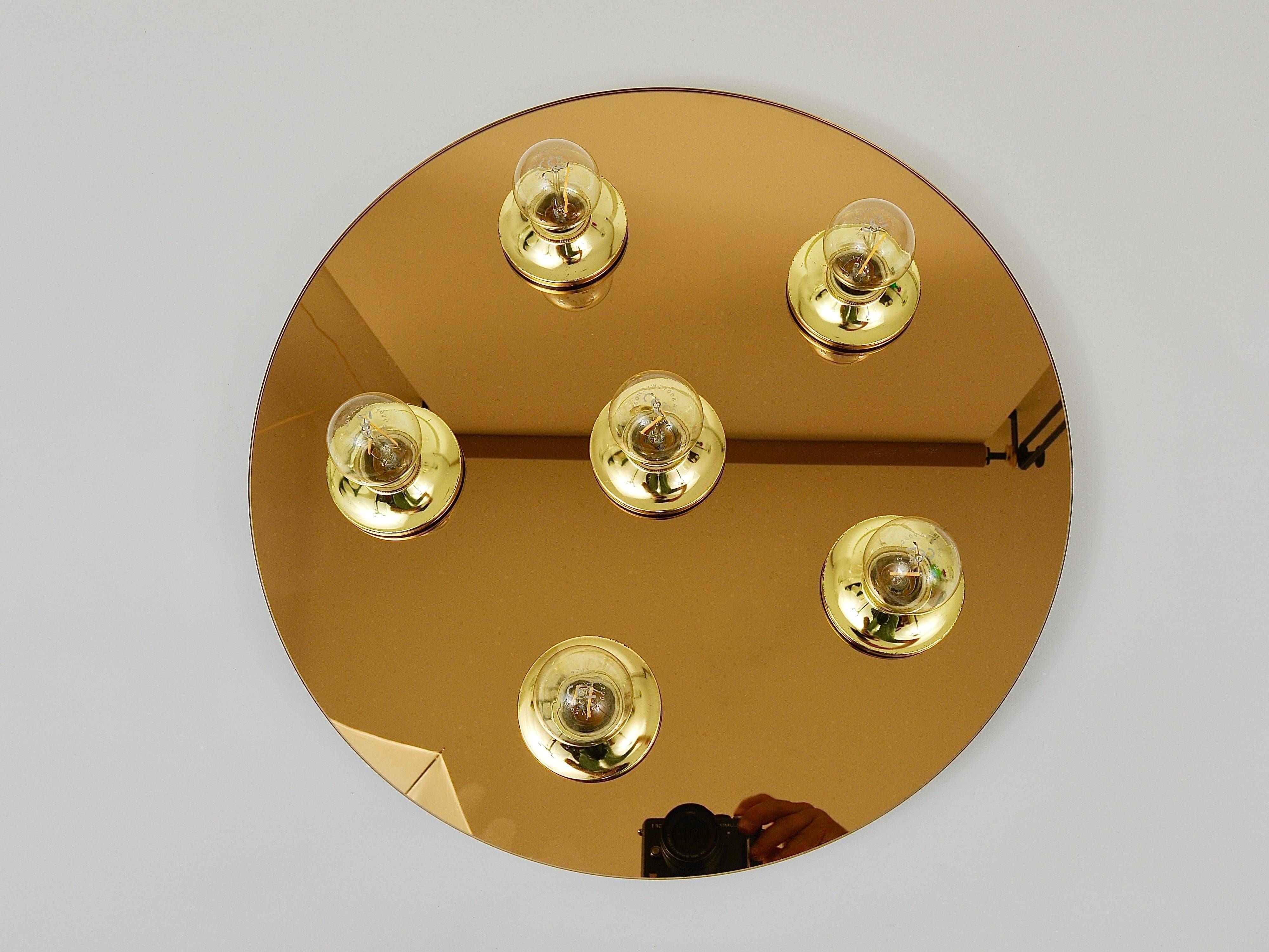 Fontana Arte Style Mirror in Gilded Bronze Glass Ceiling Light or Wall Sconce, Italy, 1970s